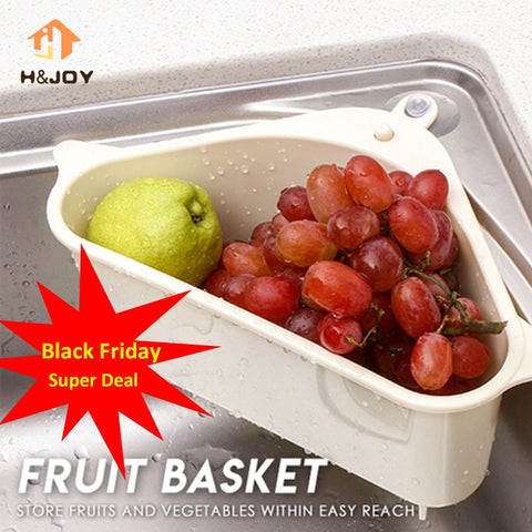 Kitchen Triangular Sink Strainer Drain Vegetable Fruite Drainer Basket Suction Cup Sponge Holder Storage Rack Sink Filter Shelf